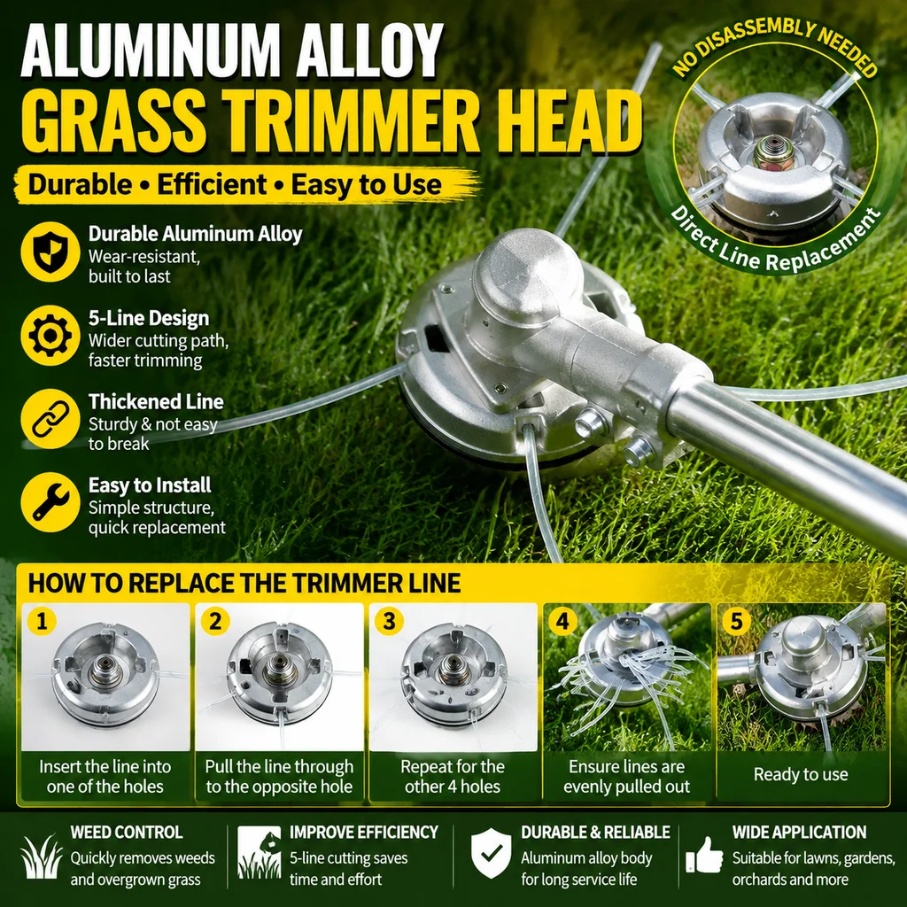Aluminum Alloy Trimmer Head Universal Gas Grass Cutter Replacement Part With Steel Wire Trimmer Line For Lawn Garden Use