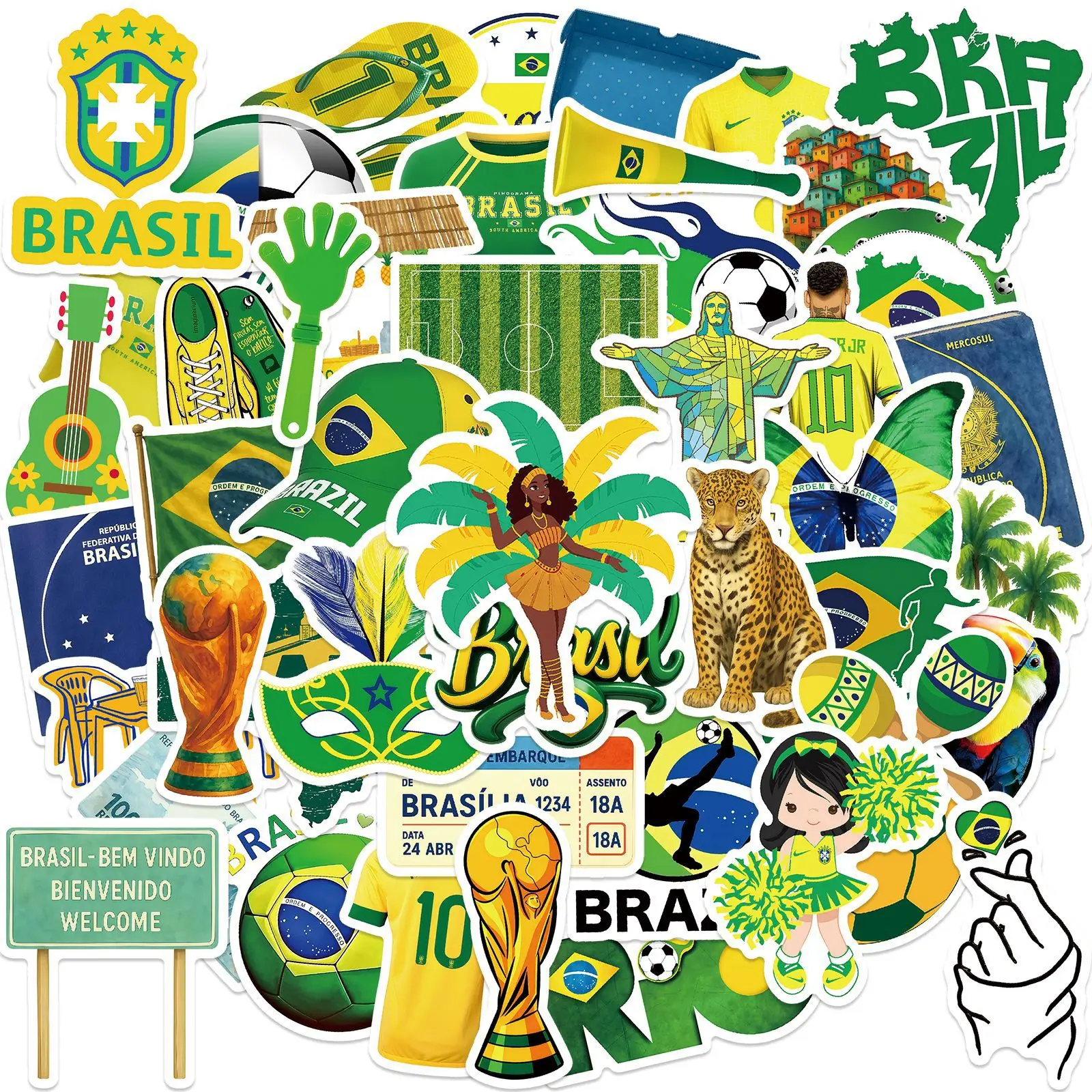 50Pcs Brazil Stickers Brazil Flag Decals For Phone Laptop Suitcase Notebook Skateboard Waterproof Stickers