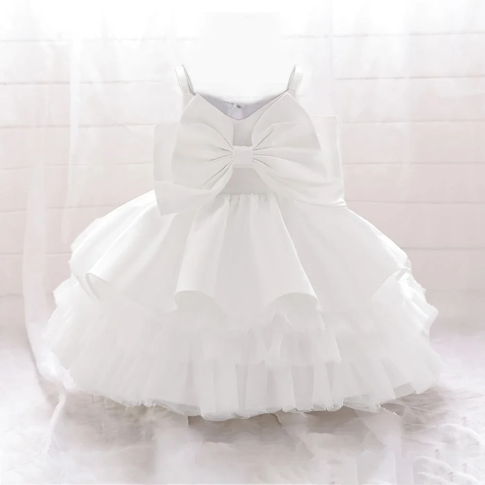 

Big Bow Baby Girls Princess Dress Toddler Elegant White 1st Birthday Party Wedding Bridemaid Tulle Dresses for Girl Baptism Gown