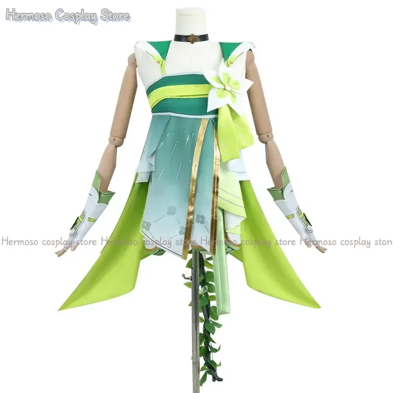 COSPLAY Verina Game Wuthering Waves Cosplay Costume Wig Headband Earrings Gloves Leg Cover Green Yellow Hair Woman Cosplay Dress