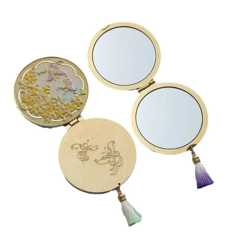 Espejo compacto con diseño  flores, espejo  maquillaje de metal  estilo chino, espejo  mano,   mano cosmético po