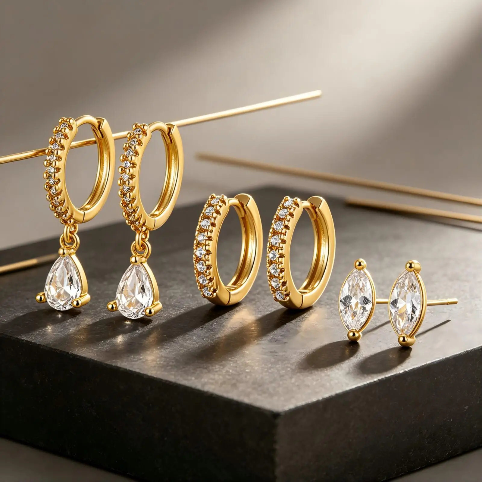3 Pairs Stackable Huggie Hoop Earrings Set, Gold Plated Cubic Zirconia Cartilage Earrings for Women Multi Piercing Accessories