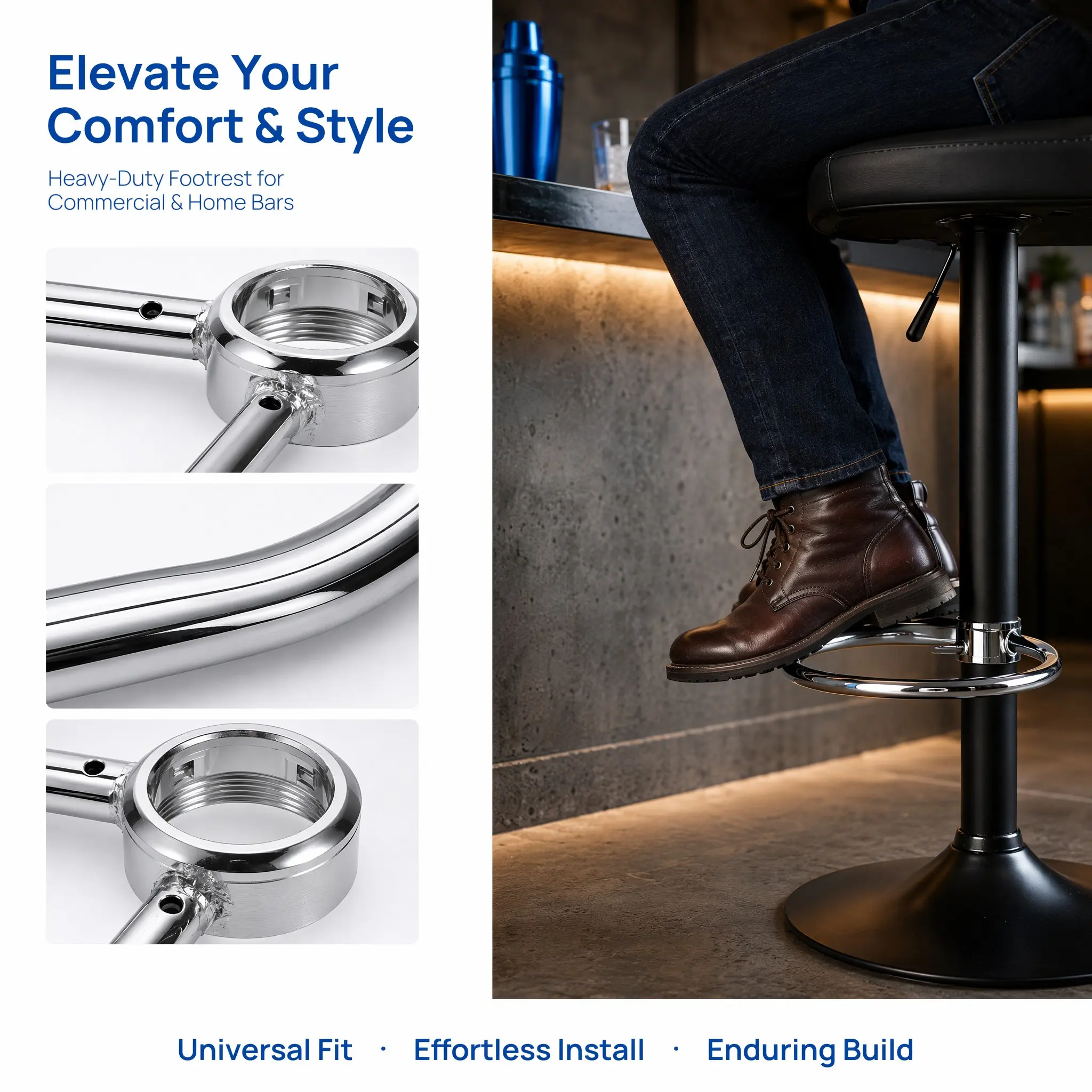 Bar Stool Footrest Base Heavy Duty Metal Integrated Half Round Footrest Base Replacement for Kitchen Island Restaurant Pub Bar