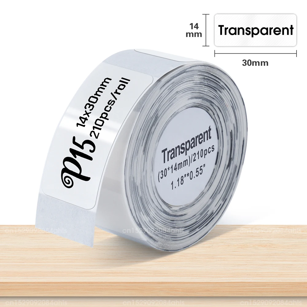 Transparent Label Sticker P15 Thermal Printer Paper Roll 14*30mm 210pcs/roll P15 Label Tape Compatible D30 Q30 Q30S