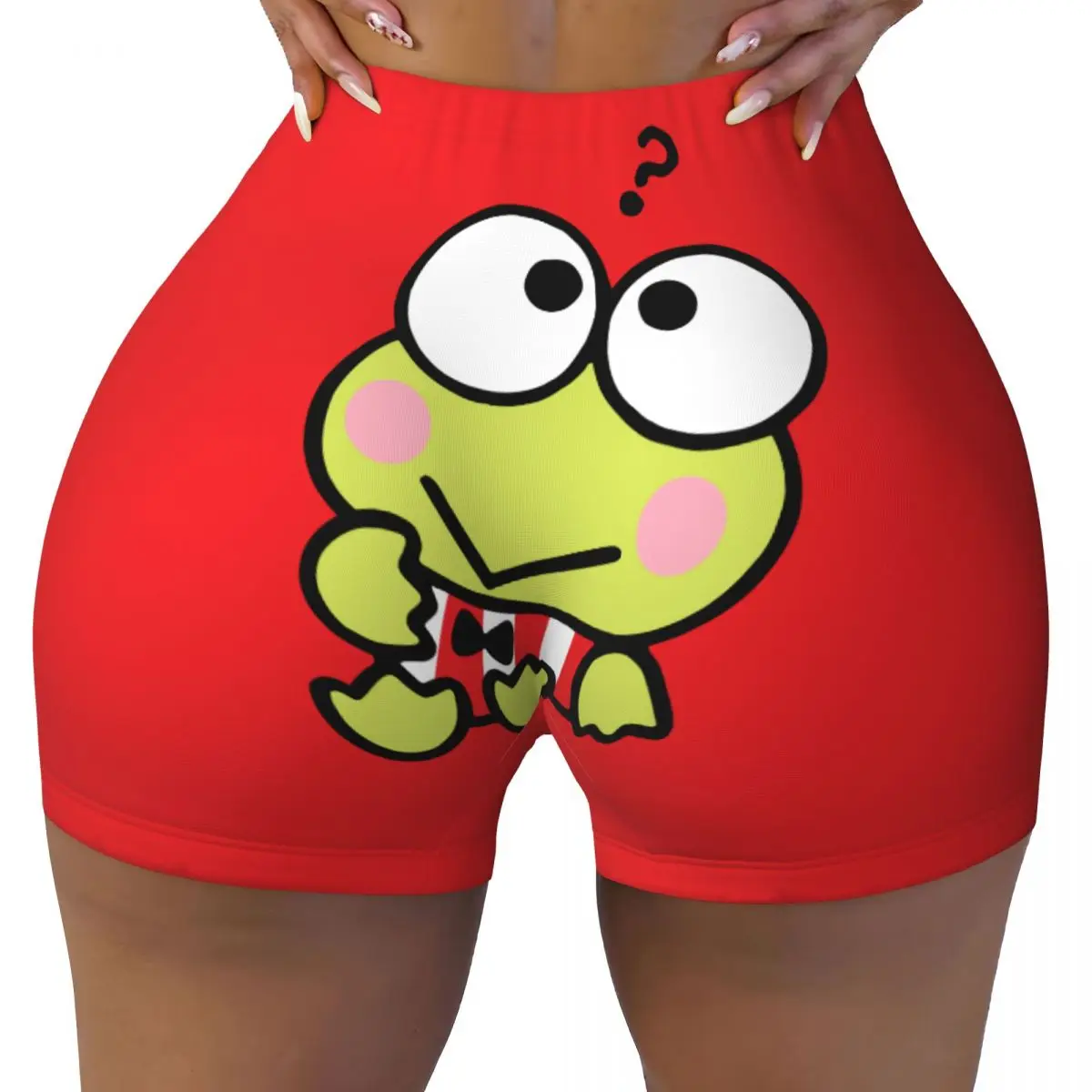 

Custom Women Keroppi Cute Cartoon Workout Yoga Shorts Big-eyed Frog Anime Gym Athletic Running Volleyball Shorts