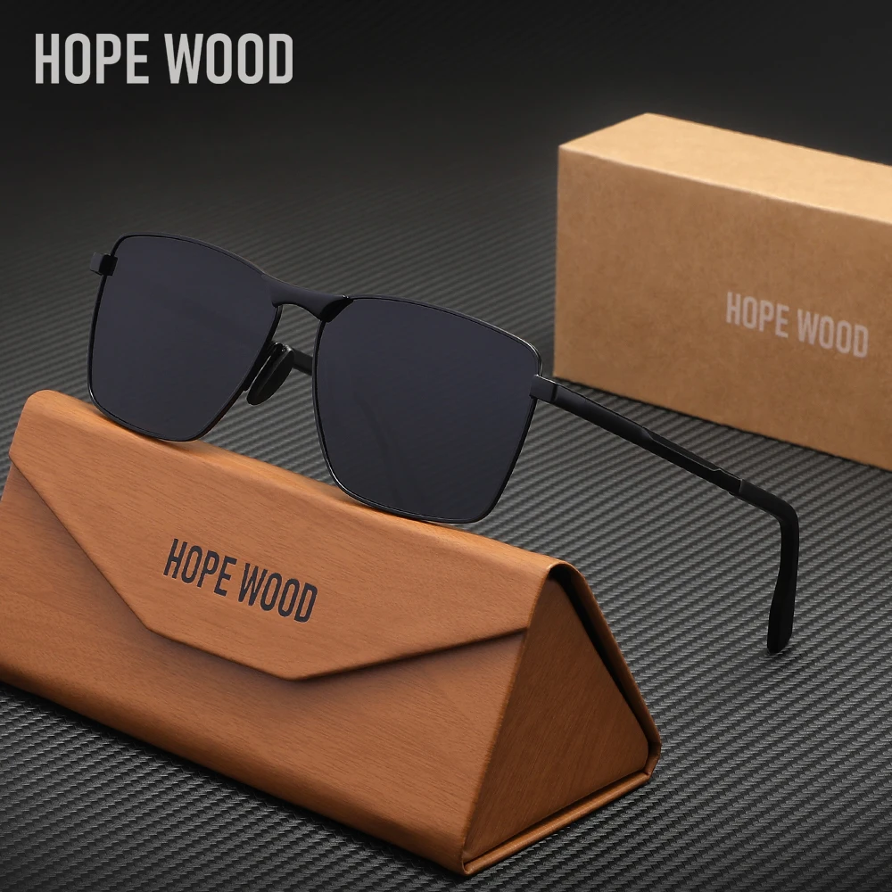 

HOPEWOOD Vintage Alloy Design Sunglasses Polarized UV400 Rectangle Frame Eyewear For Men Women Vacation Leisure Glasses