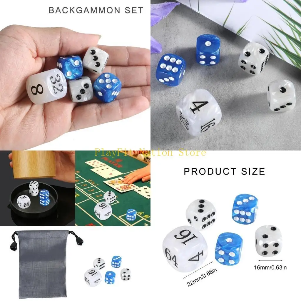 

242F 22mm Doubling Cube and Four 16mm Dices with Storage Bag Gaming Accessories Set
