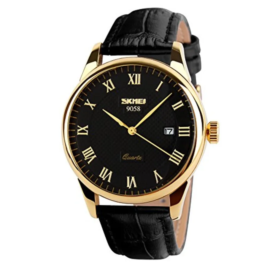 

SKMEI Business Men's Quartz Wristwatches Roman Numeral Leather Band Casual Water Resist Analog Watches