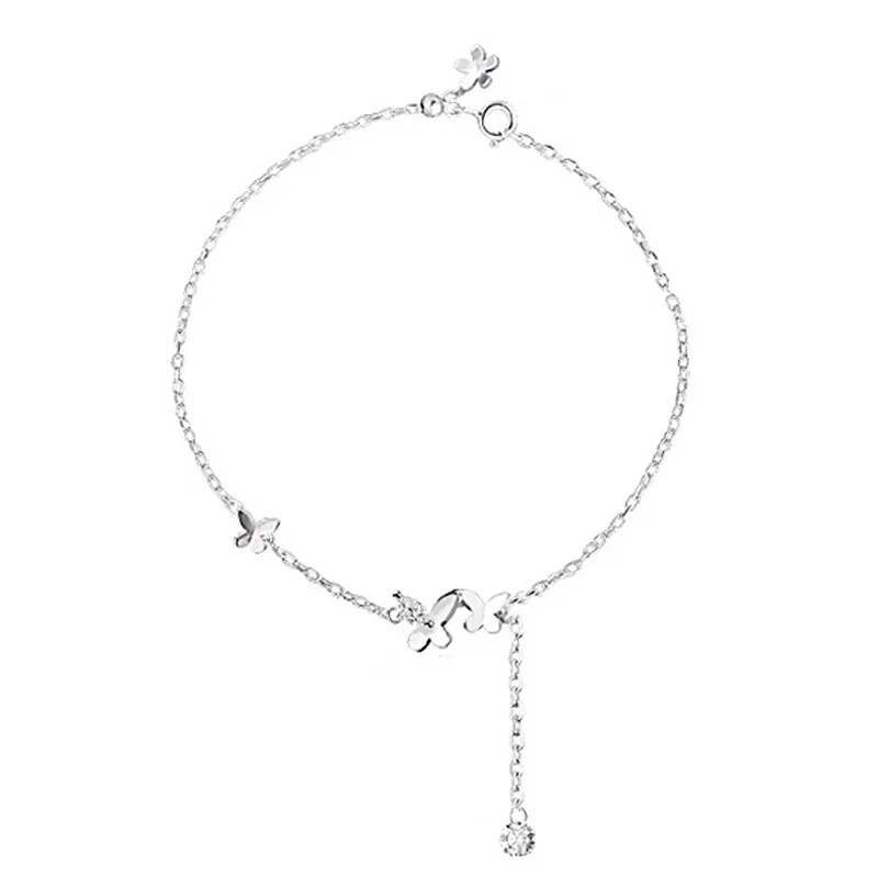 Sam panda 925 Sterling Silver Butterfly Anklet dla kobiet Delikatna bransoletka z frędzlami z cyrkoniami Biżuteria letnia — zdjęcie 2