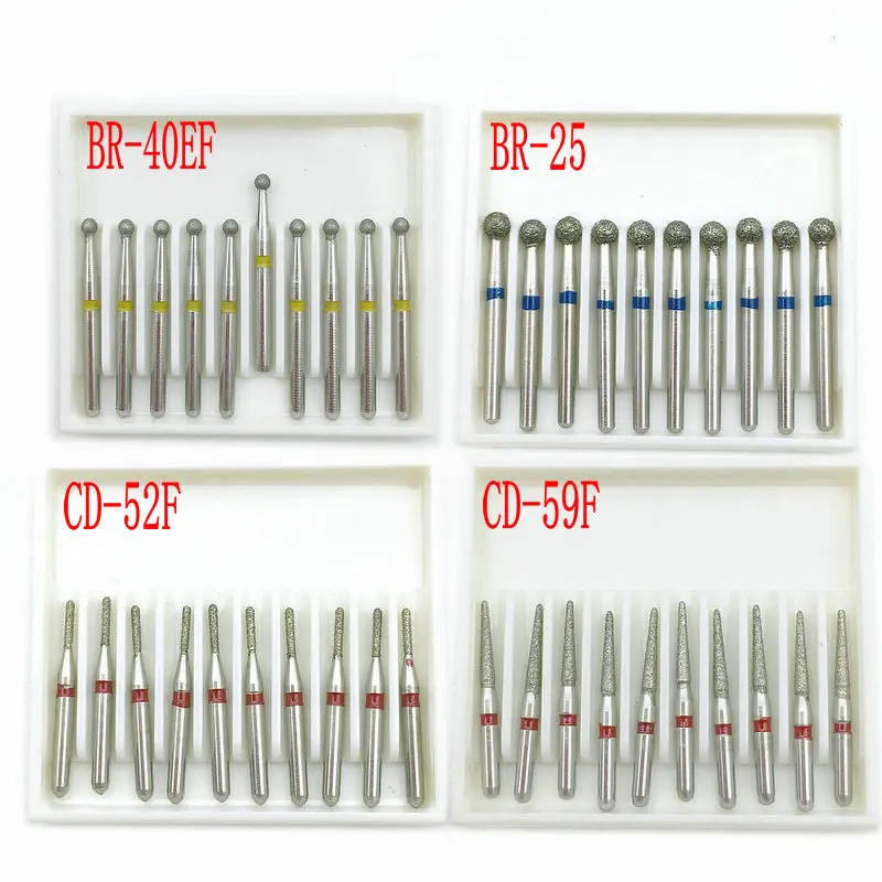 Alta velocidade Dental Diamond Burs Broca, Ferramentas Dentista, Handpiece, FG, 1.6mm Shank, 10Pcs por Caixa