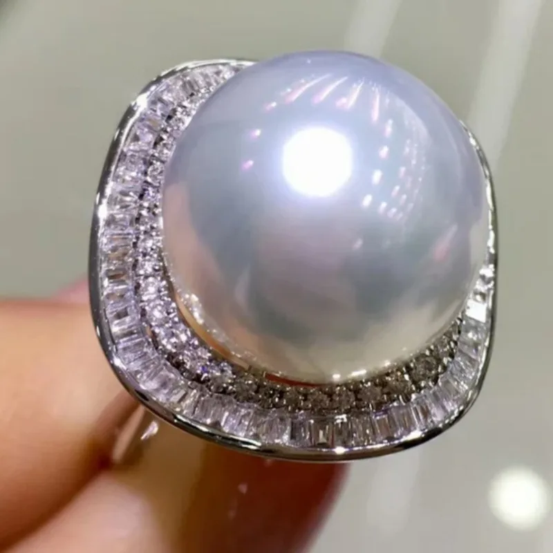Ästhetischer Eingelegter Imitationsperlen-CZ-Damenring Trendiger Silberfarbener Geometrischer Alltags- und Party-Schmuck Jubiläumsgeschenk