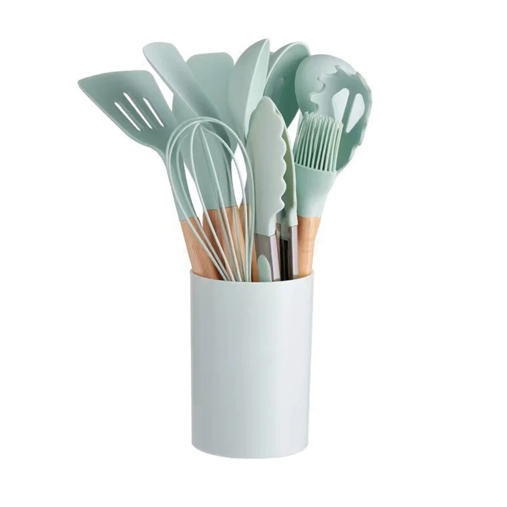 Colorful Silicone Kitchen Utensils 12 pcs Cooking Utensils with Wooden Handle 16 Sets Per Box