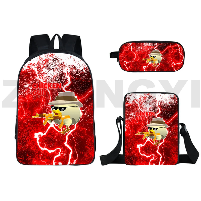 3D Printed Anime Chicken Gun Game Backpacks Large Notebook Urban Bags for Women 3 in 1 Set Cartoon Teens Boys Canvas Schoolbags