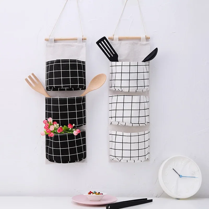 Tulips Hanging Storage Bag 3 Pocket Waterproof Hanging Organizer for Dorm Living Room Bathroom Home Fabric Wall Closet Organizer