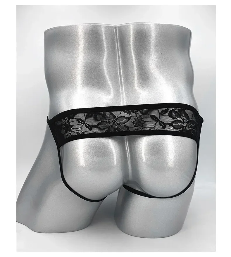 

Men's Sexy Lace Hollow Out Buttocks Thong Underwear Sissy Gay U Pouch Briefs Transparent Bikini Underpants