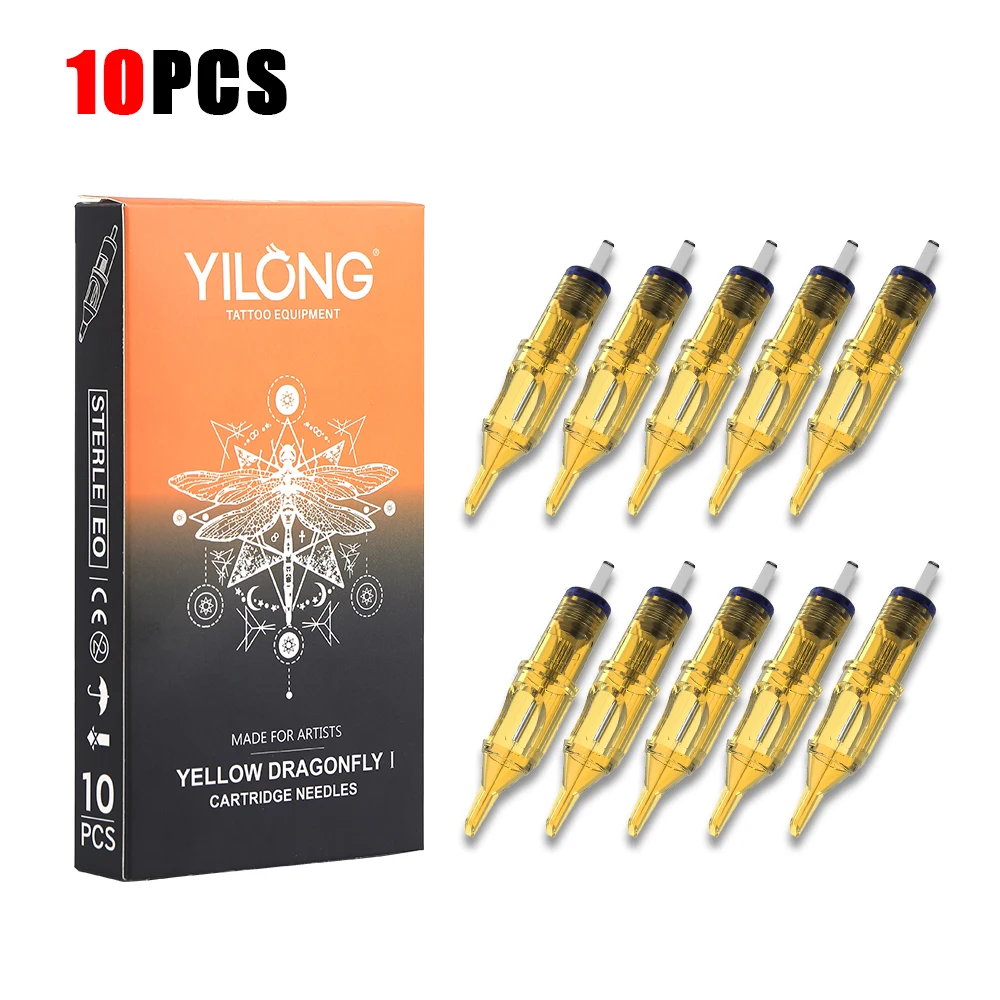 10pcs Yellow Dragonfly Tattoo Cartridge Needle 1 3 5 7 9 11 13 14 15 RL RM RS M1 For Tattoo Machine Pen Needle Accessories