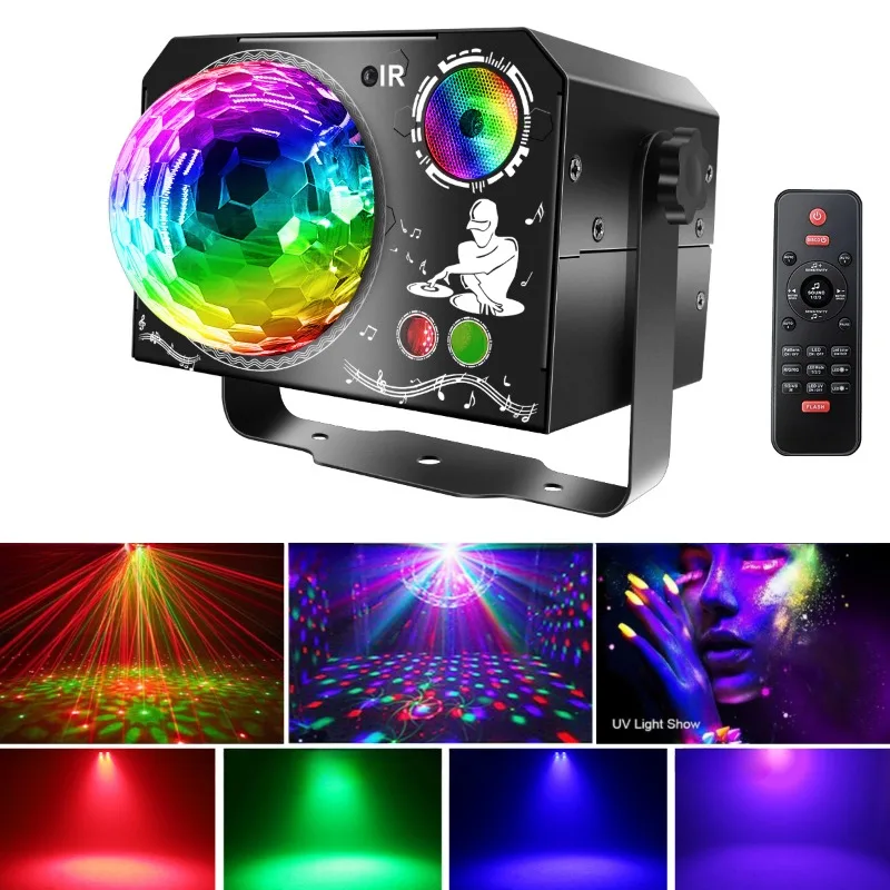 LED Stage Light 64 Pattern in One Laser Magic Ball RGB Light UV Purple Light Four in One Lights Effect Home Disco Party Lights