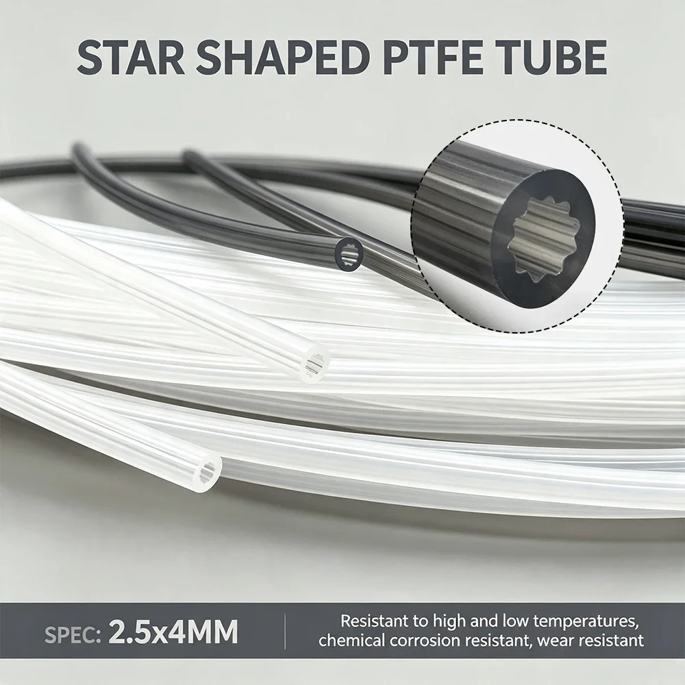 Star Shaped PTFE Capillary Insulated Tube 2.5mm ID 4mm OD High Temp Teflonto Bowden Tube Low Friction for 3D Printer Hotend