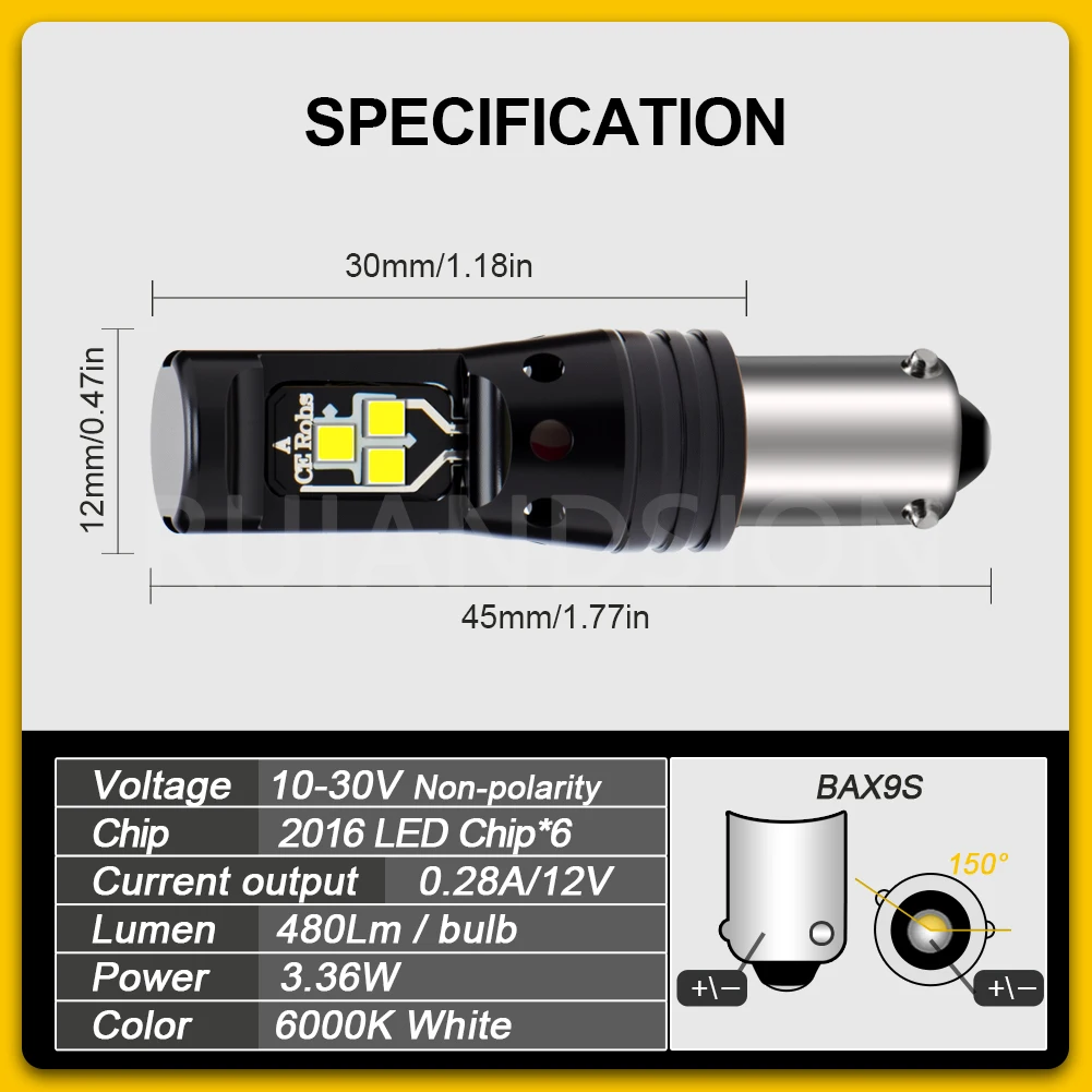 0.36A High Power Canbus Error Free BA9S T4W BAX9S H6W BAY9S H21W LED Reverse Parking Side License Plate Lights White AC 12-24V
