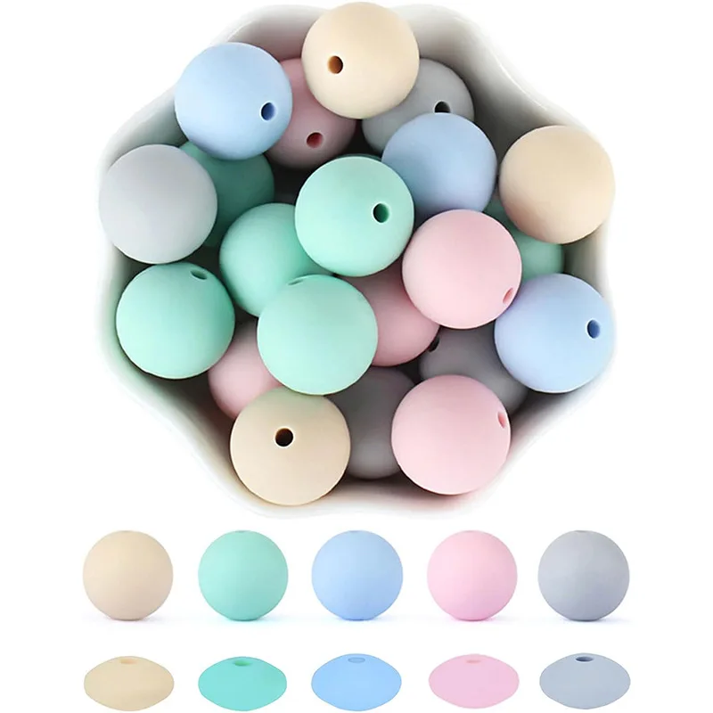 40Pcs/Lot Baby Silicone Loose Bead 12mm Round Bead Lentil Teether Beads For Jewelry DIY Pacifier Chain Dummy Holder Accessories