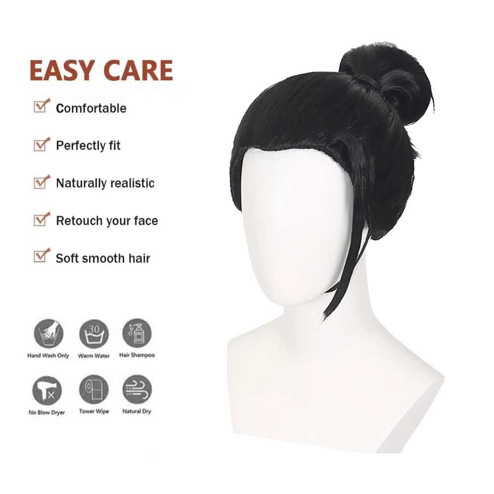 جودة عالية أنيمي Jujutsu Kaisen Geto Suguru تأثيري الشعر الاصطناعية 12 بوصة ربطة عنق سوداء الجمال تلميح حقيبة الشعر هالوين شعر مستعار يومي #3