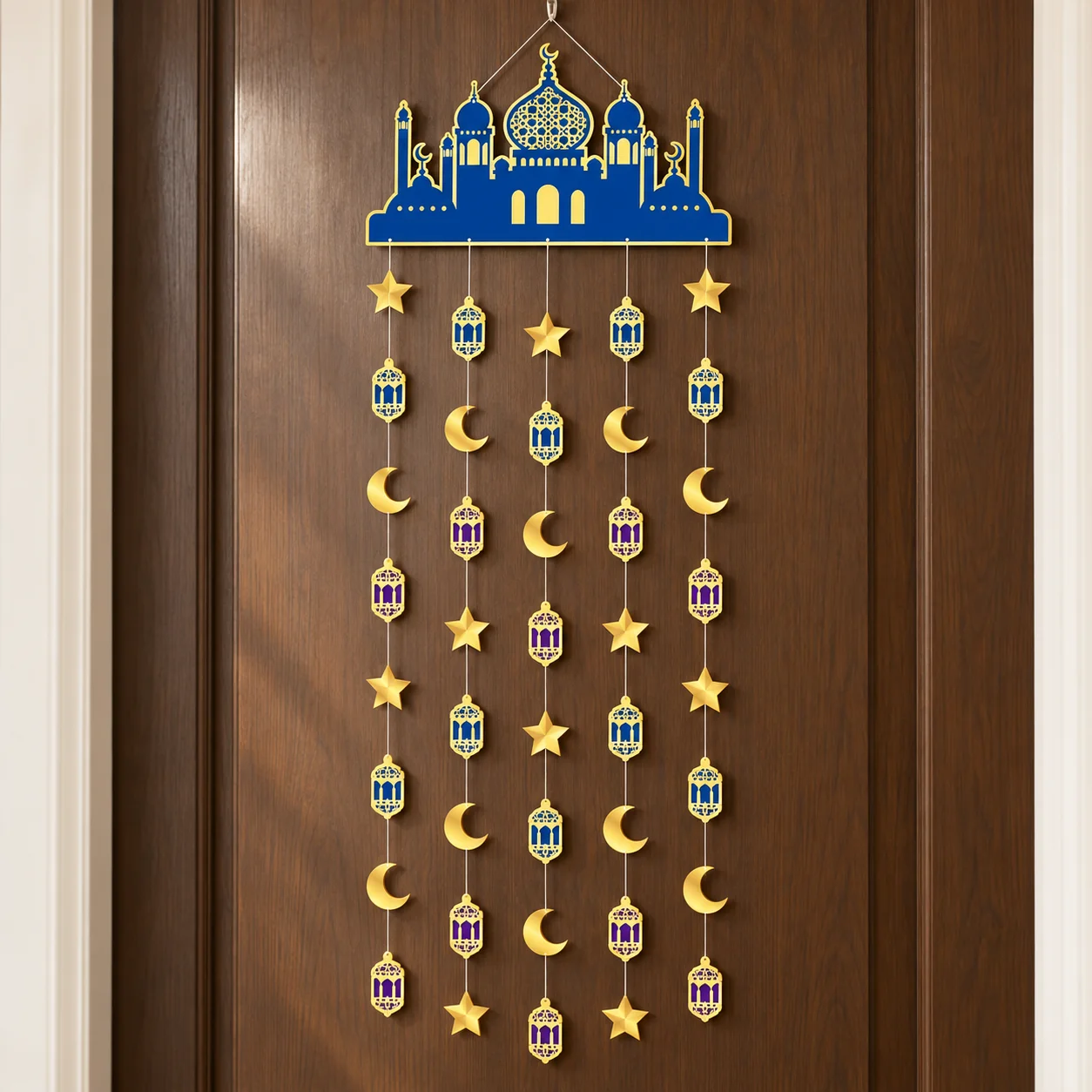 Festive Hanging Decoration Layered Moon Star Door Decoration Door Hanging Decoration Blue Lantern Garland For Entryway Display