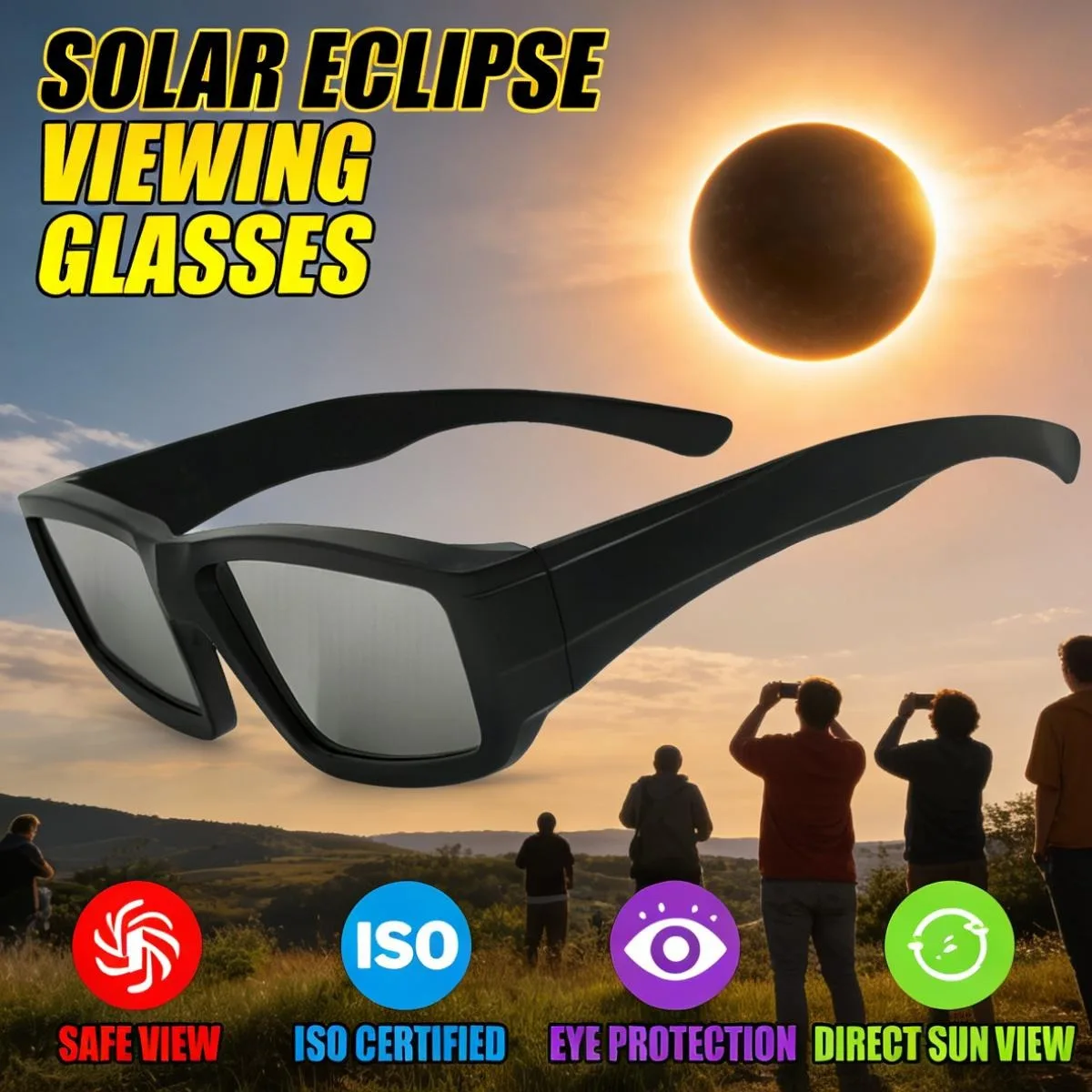 1/2/5 Pack Solar Eclipse Glasses, Meets ISO 12312-2:2015 Standards, Solar Viewing Shades, Safe Protection for Direct Sun Viewing