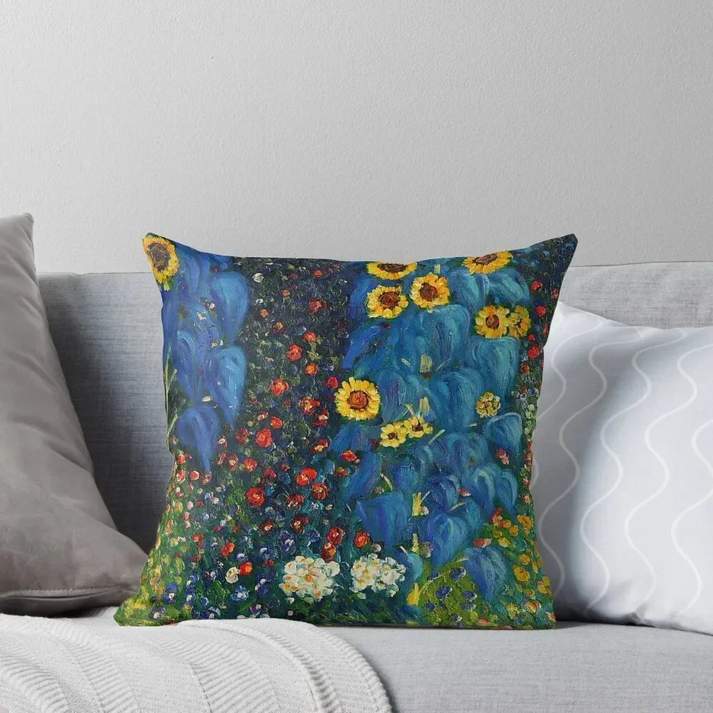 Country garden with sunflowers by gustav klimmt art paint Throw Pillow Bed pillowcases pillow