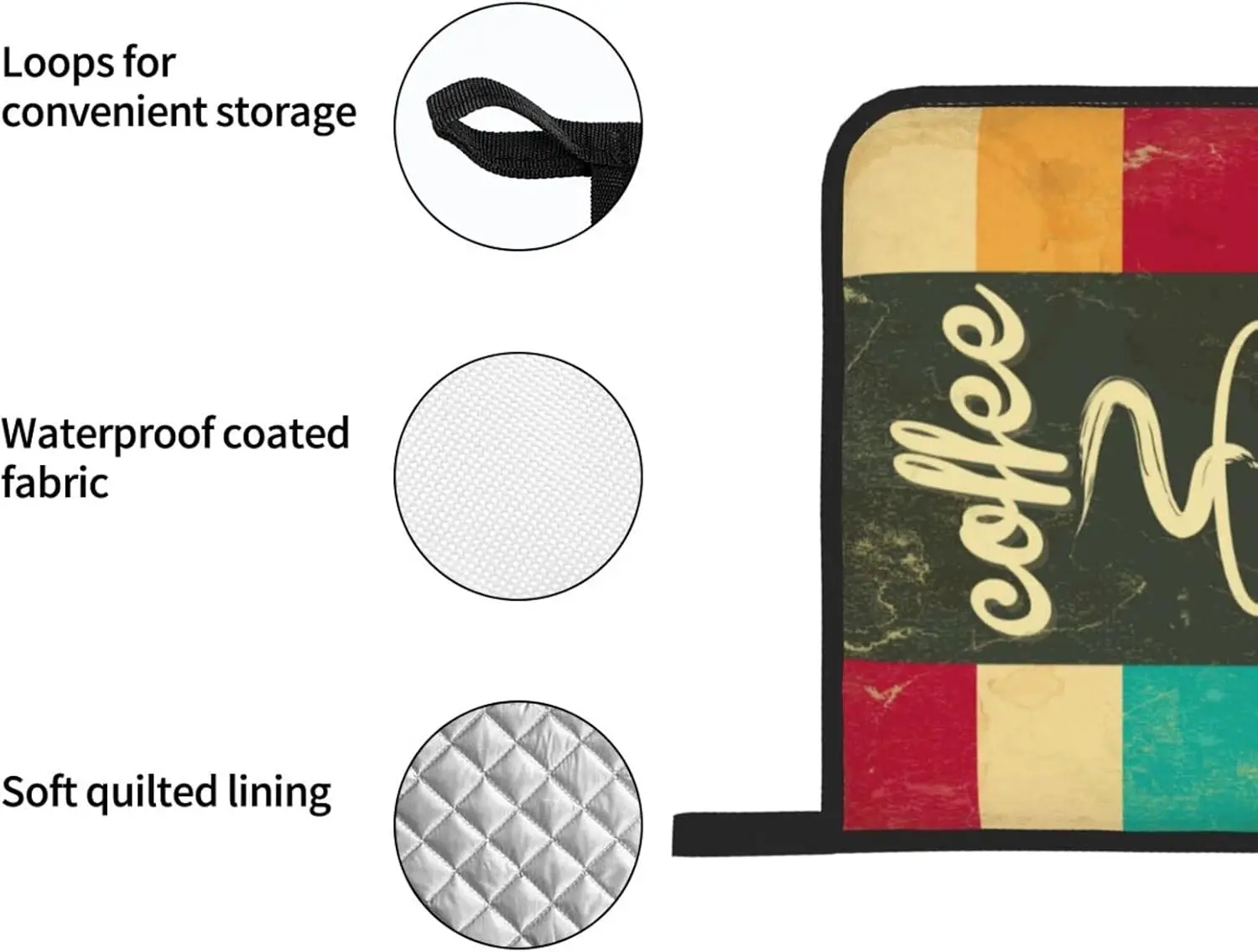 Juego de 4 manoplas y ollas para horno y café vintage, manoplas para horno y agarraderas, guantes resistentes al calor para cocina y cocina