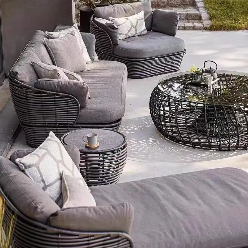 

Nordic outdoor sofa villa courtyard open-air rattan sofa combination high-end hotel model room creative rattan furniture