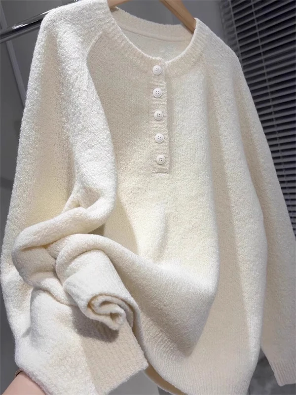 

Очень большой женский вязаный свитер на 300 фунтов, осенне-зимний, свободный крой, мягкий и уютный базовый слой, модная верхняя одежда, повседневный стиль с пуговицами