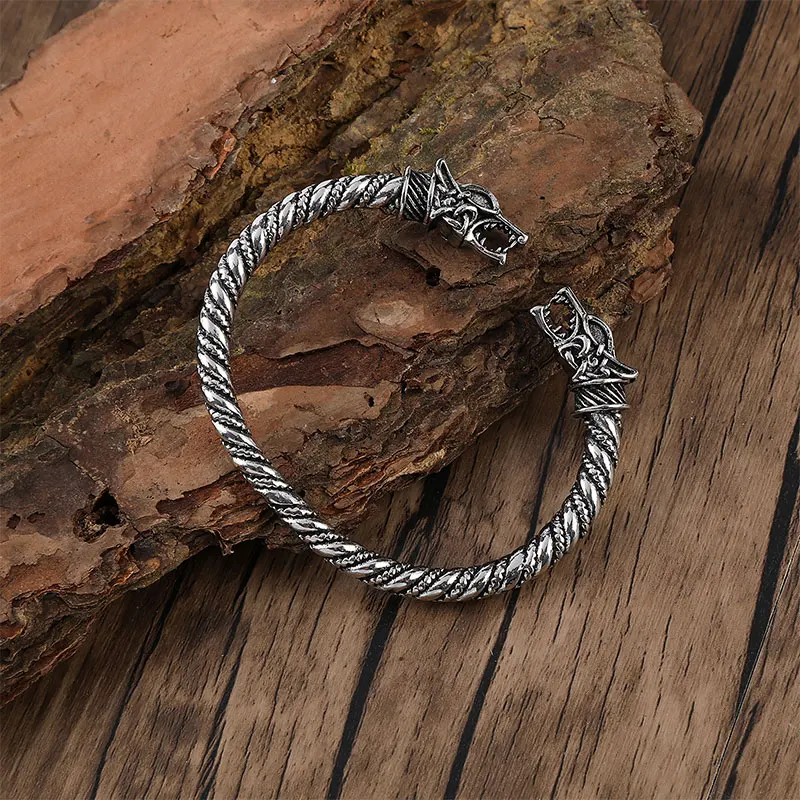 Viking Domineering Double Faucet Bracelet European and American Fashion Retro Open Bracelet Norwegian Style Jewelry Party Year of the Dragon Accessories Valentine's Day Father's Day Birthday Gift