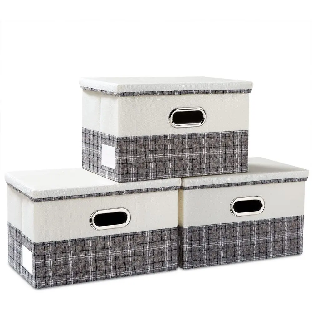 

Складной контейнер для хранения с крышкой [набор из 3 шт.] – тканевый складной органайзер-корзина-куб с крышкой для дома и спальни