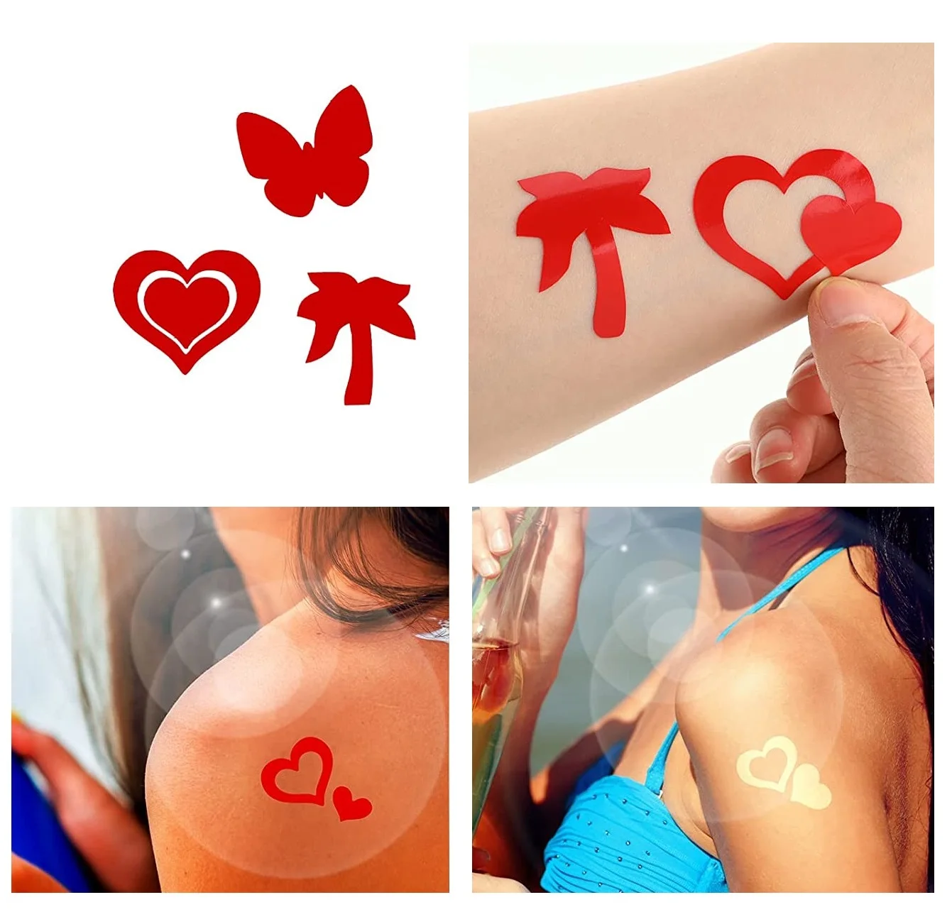 210 Pieces Body Stickers for Tanning 7 Styles Self Adhesive Tanning Stickers Heart Lips  Butterfly Sticker Tattoos for Tanning