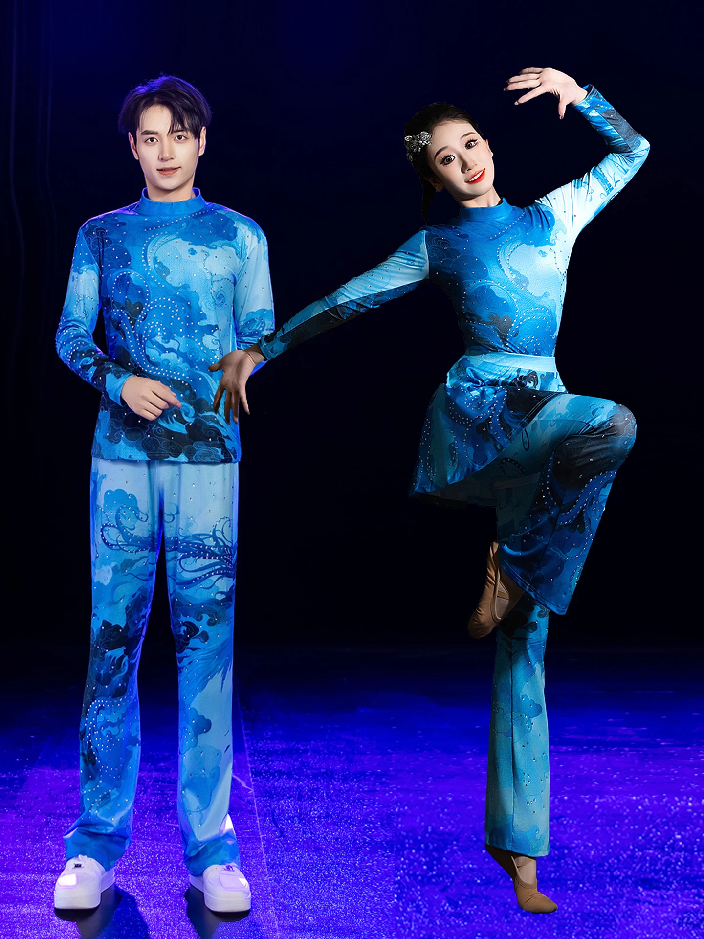 

Performance Costume Long Pants Set for Cheerleading Fitn Aerobics Cetition owzio Brand Polyester Material Ladies
