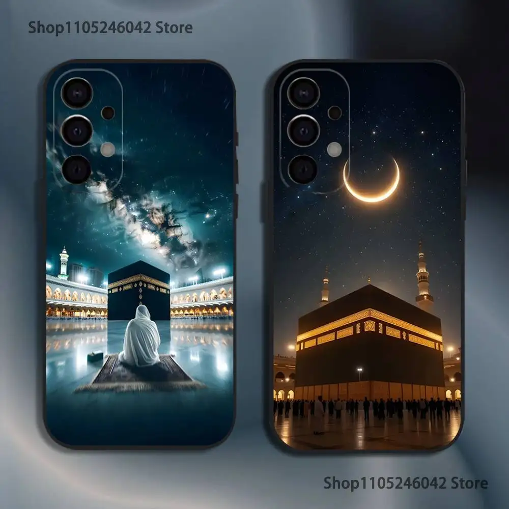 Moslem e kaaba capa de telefone à prova de choque para Samsung S25, S24, S21, S22, S23, S30, Ultra, S20, Plus, Fe, Lite, 5G Capa preta