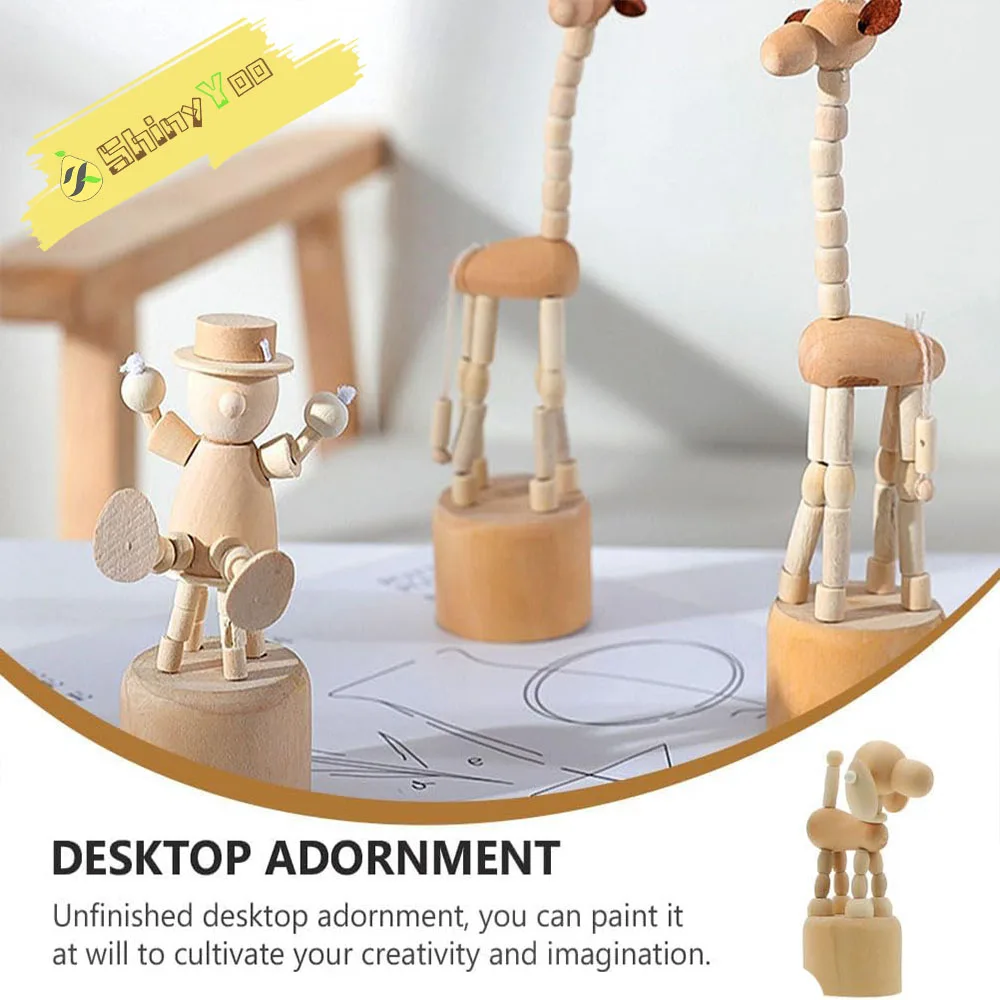 

Kid Gifts Cartoon Wooden Movable Puppet Dancing Ornaments Desktop Figurine Home Decoration Clown Giraffes Elephants Dog Statue