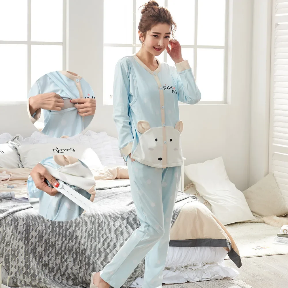 Breastfeeding Pajamas Breast Feeding Nightwear Maternity Nursing Pajama Sets Autumn Maternity Nursing Sleepwear Pregnancy Pyjama