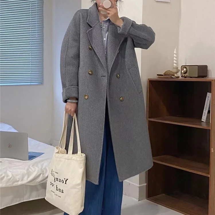 2023 Autumn/Winter New Double breasted Double sided Cashmere Coat Women's Classic Loose Fit