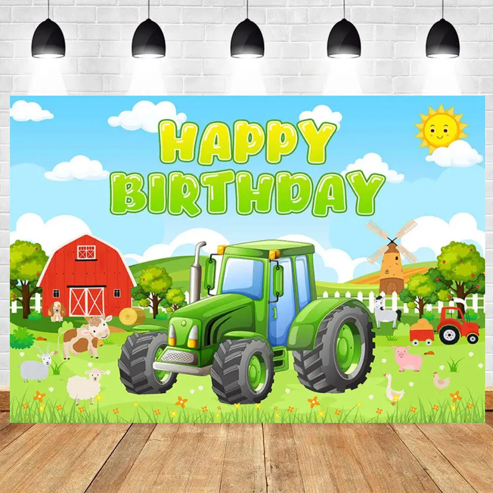 Green truck Farm Theme Birthday Custom Decoration Photography Backgroundcloth Tractor Pull Flag Photo Backdrops CC-01