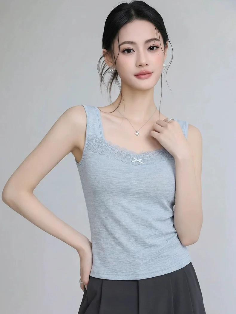 

Lace Knot Strap Vest Women's plus Size Summer New Style Inner Wear Outerwear Slim Fit Base Shirt Casual Simple Design