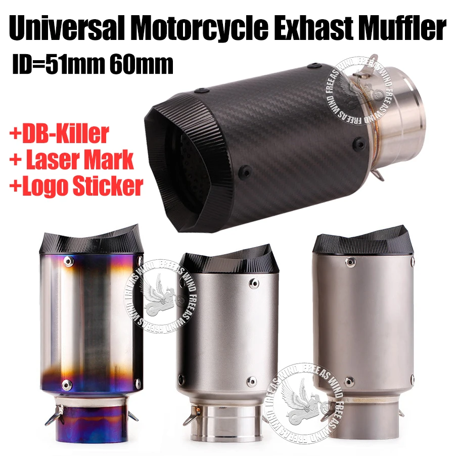 

Universal 51/60mm Slip On ar Motorcycle Exhaust Muffler Pipe For Kawasaki250-1000 MT0709 GSX250R ZX6R S1000RR R3R6 DUKE390CB300R