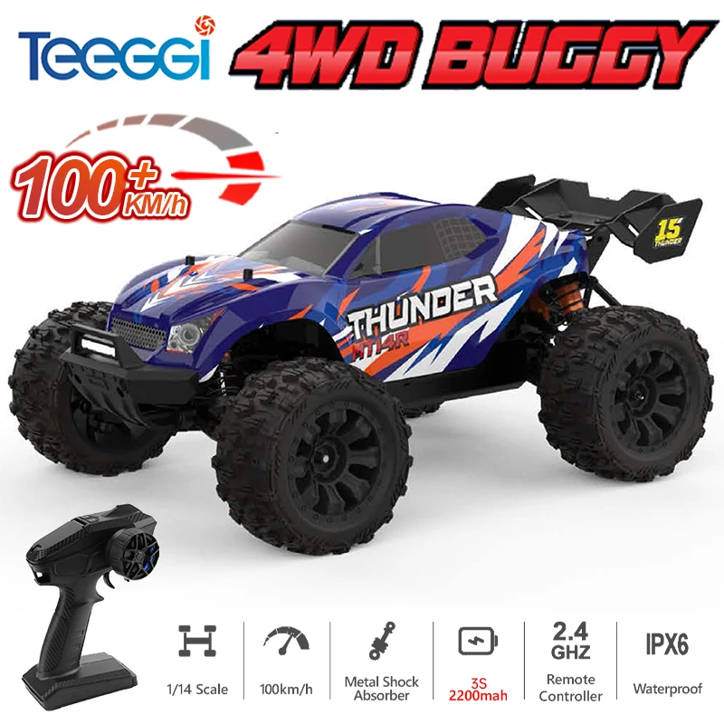 Teeggi 1/14 4WD Hochgeschwindigkeits-RC-Offroad-Auto 100KM/H Bürstenloser Motor 3S Ferngesteuerter Truck Drift-Rennwagen Spielzeug für Kinder Geschenke