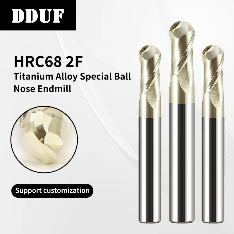 HRC68 2 Flutes Carbide Ball Nose End Mill, Tungsten Steel Coated Ball End Milling Cutter Special for Titanium Alloy Machining