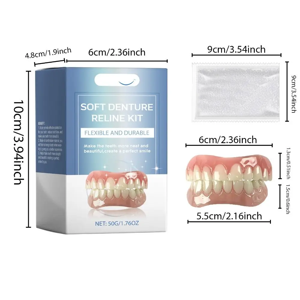 Kit de prothèse dentaire en silicone souple, mise à niveau, avec colles à dents de 50g, confortable