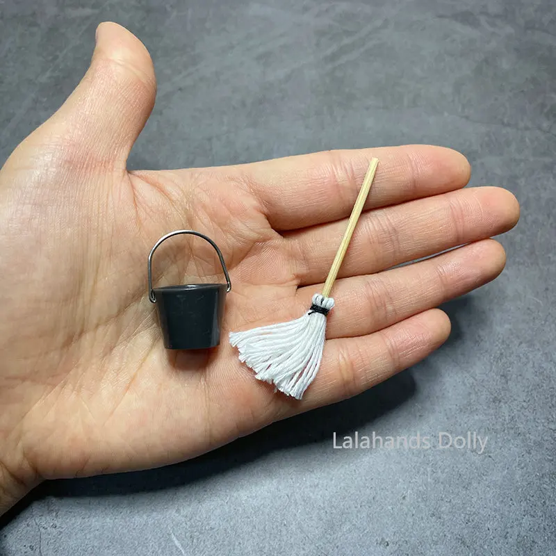 1:12 Dollhouse Miniature Kitchen Items Mini Bucket, Mop, Broom, Shovel Set Scene Model for Furniture Decoration Accessories