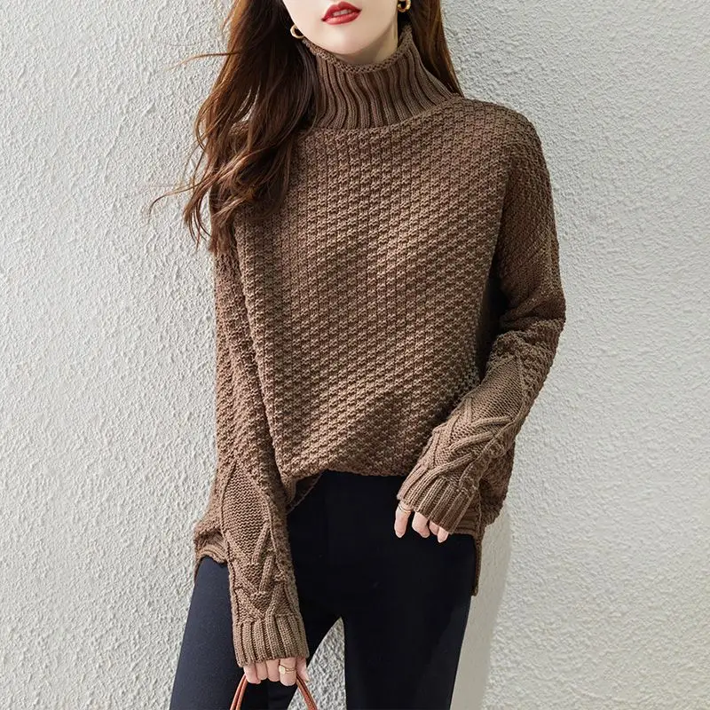 Commute básico cor sólida gola alta suéteres feminino outono inverno grosso manga longa quente malha jumpers roupas femininas