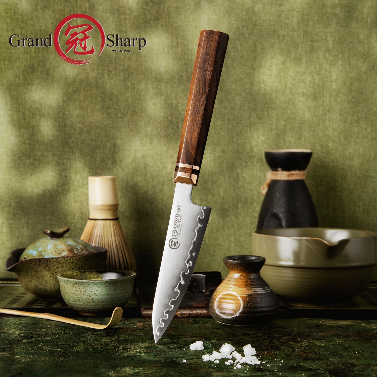 

Grandsharp 4.5''Paring Knife 3-Layer Composite Steel ZDP-189 Steel Core Hardness 65-67 Hrc with Africa Mkuruti Wood Handle