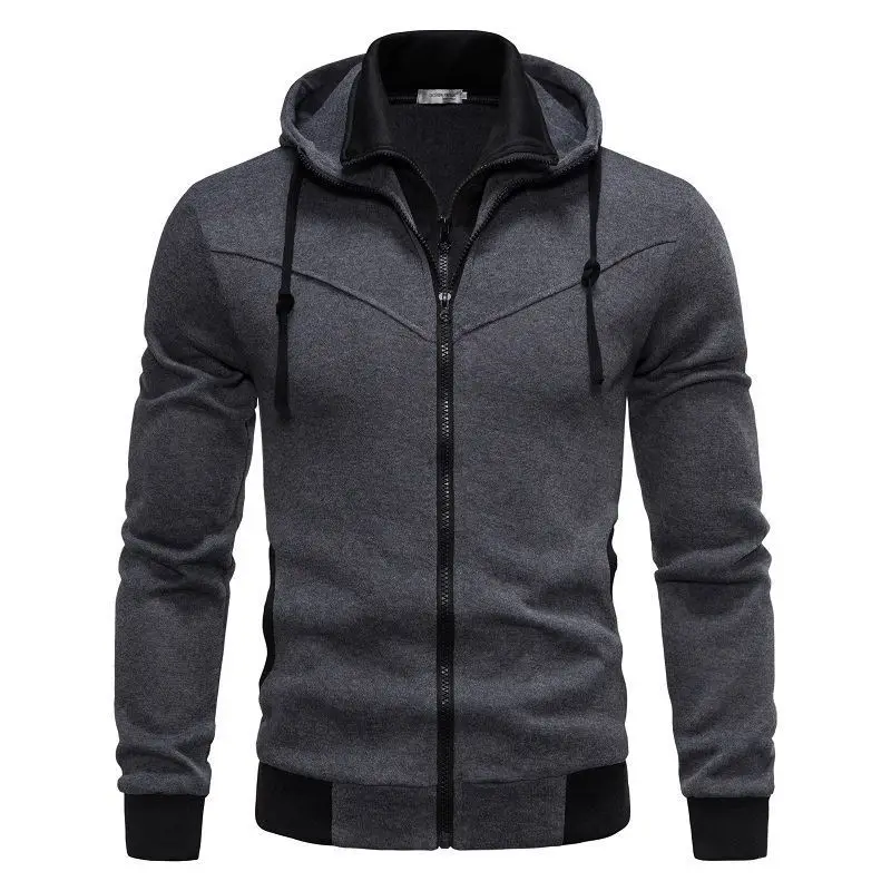 Autumn Men's Hooded Sweatshirt Casual Fitted Color-blocking Sport Cardigan Full Zipper Stretch Breathable Comfortable Coat