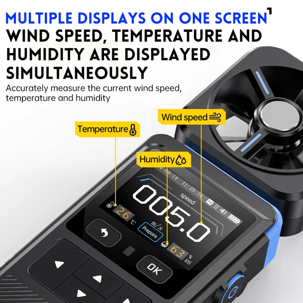Professional FAM02 3in1 Handheld Anemometer Measures Wind Speed Temperature and Humidity with Multiple Unit Display